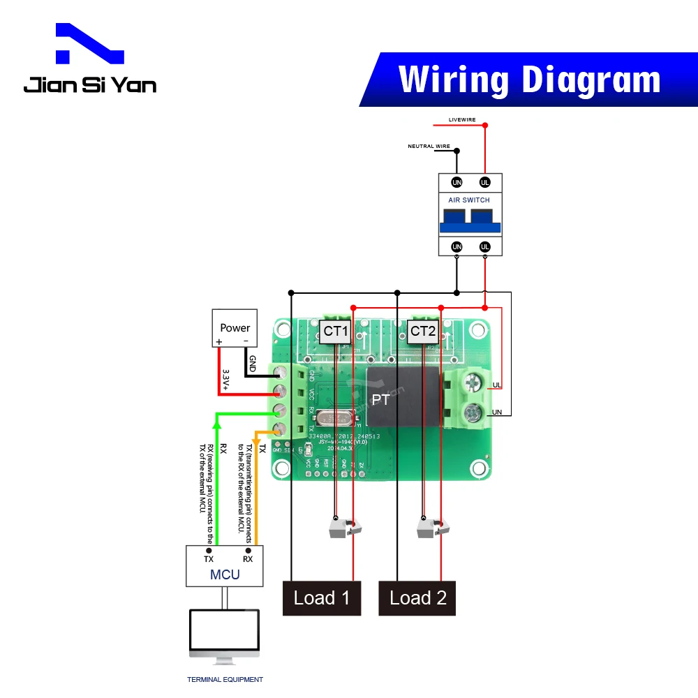 JSY-MK-194G AC 1P 20mA-100A Bidirectional Power Energy Meter Module With TTL Modubus-RTU (All functions same as JSY-MK-194T)