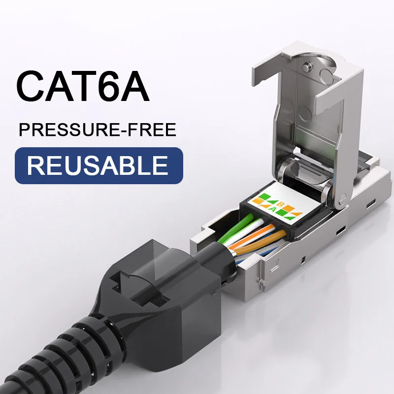 RJ45 Network Crystal Head Pressure-free CAT6A Cat7 Cat8 Shielded Connector Industrial Grade 10G Network Plug Rj45 Category 6e