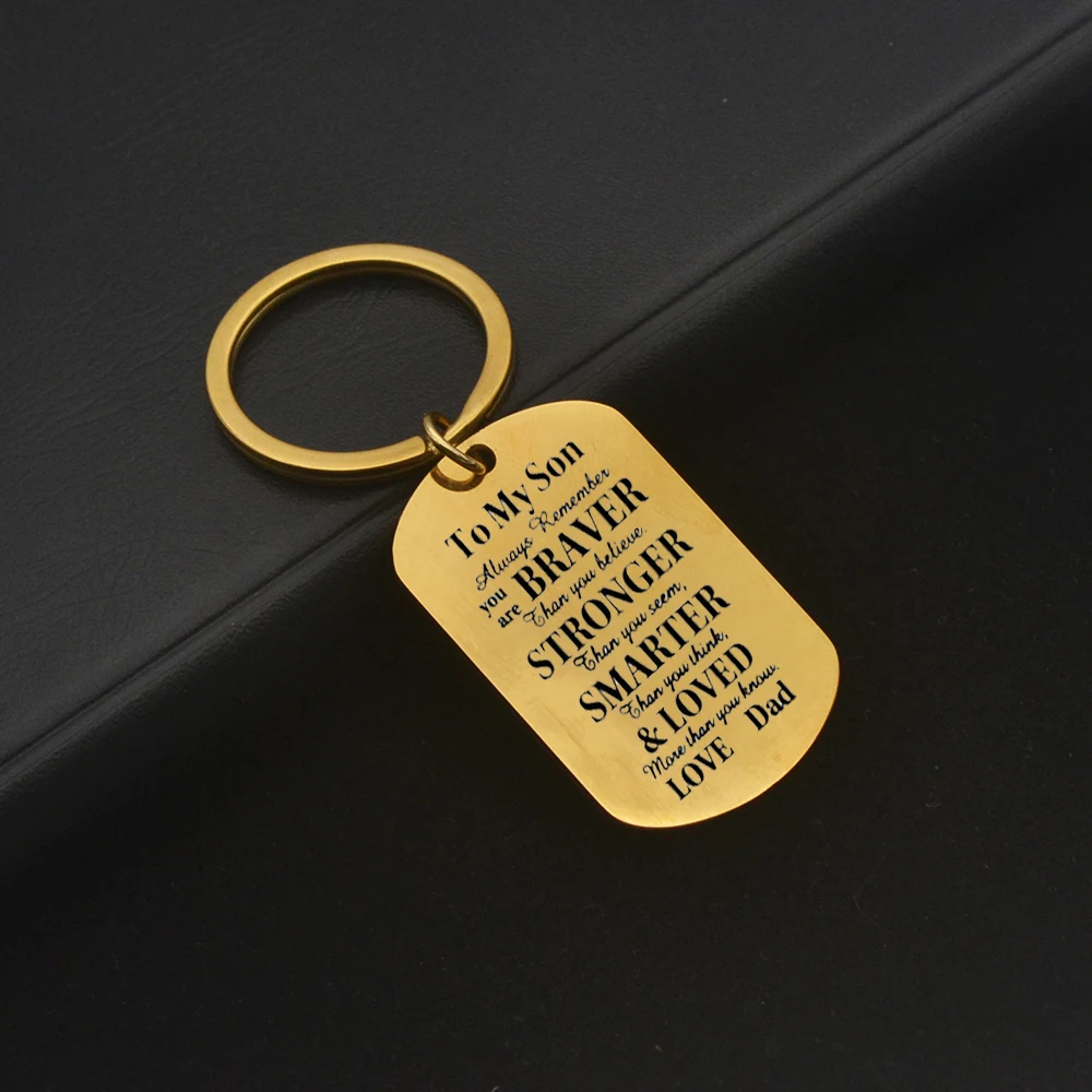 Custom Engraved To My Son Brave Strong Motivational Quote From Dad Stainless Steel Tag Gold Rose Black Steel Family Keyring