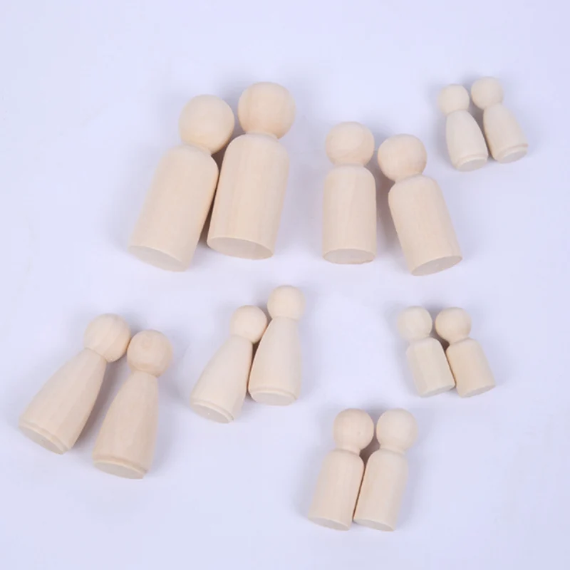 10Pcs 35/43Mm Peg Poppen Mannen En Vrouw Hout Familie Poppen Kinderkamer Decor Diy Graffiti Handgemaakte houten Blank Kinderen Goederen Speelgoed