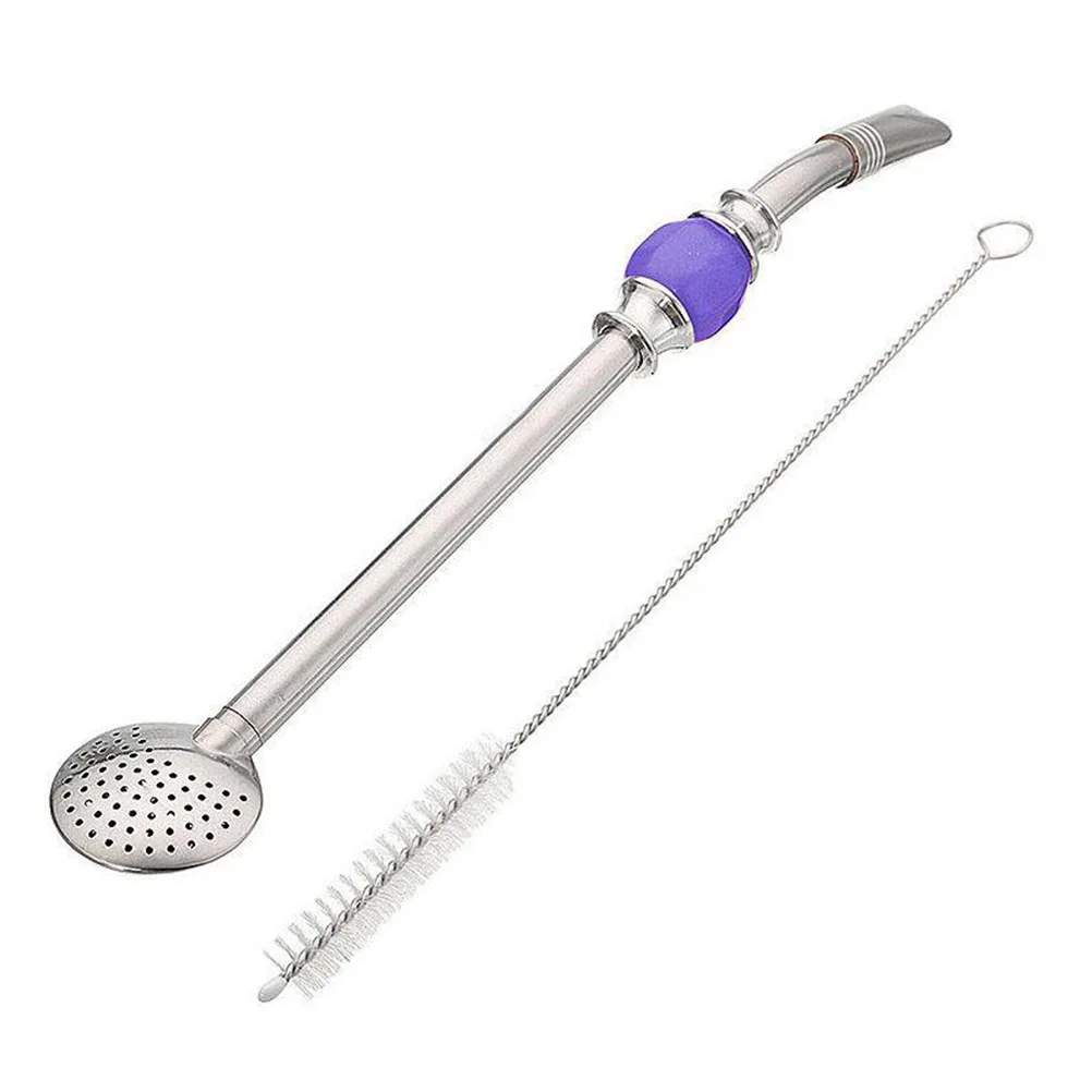 

2 pcs Stainless Steel Straw Set Hole Flat Head Filter Reusable Drinking Straws Purple Kitchen Tea Coffee Juice