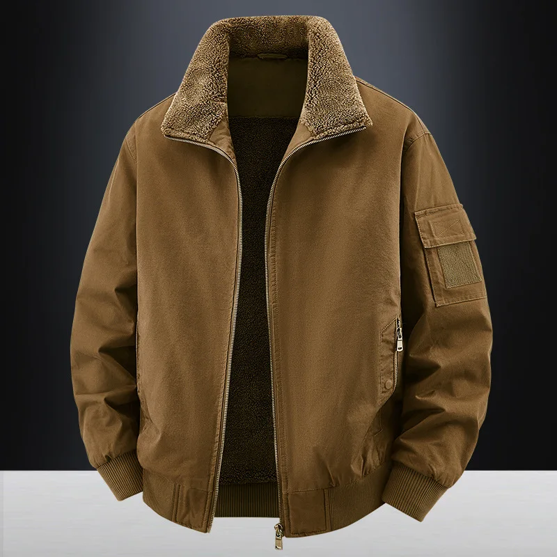 Men's Fleece Lapel Jacket Simple Fashionable Warm Autumn Winter 2025 Cotton-padded jacket Coat