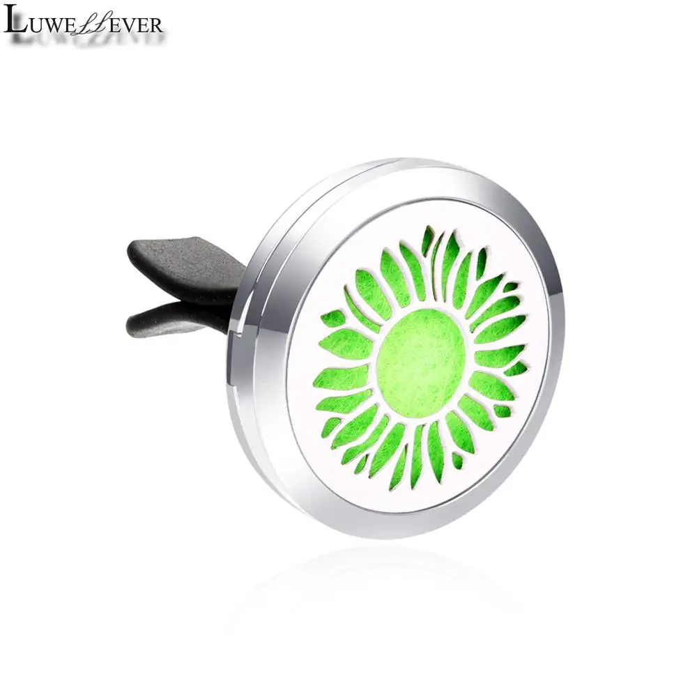 30mm All Stainless Steel Sunflower Car Vent Clip Air Freshener Essential Perfume Oil Diffuser Locket Jewelry Packaging Display