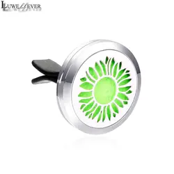 30mm All Stainless Steel Sunflower Car Vent Clip Air Freshener Essential Perfume Oil Diffuser Locket Jewelry Packaging Display