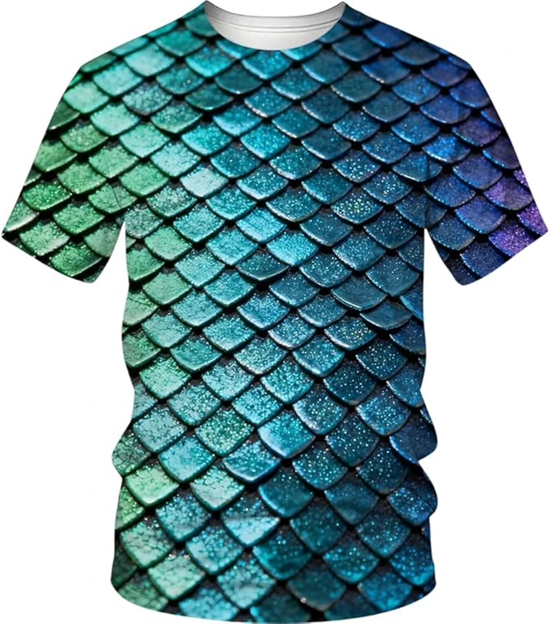 

Fashion Fish Scale Pattern 3D Print Tshirt Men And Women 2026 New Dragon Scale Graphic O Neck Short Sleeve T Shirt Casual Tops