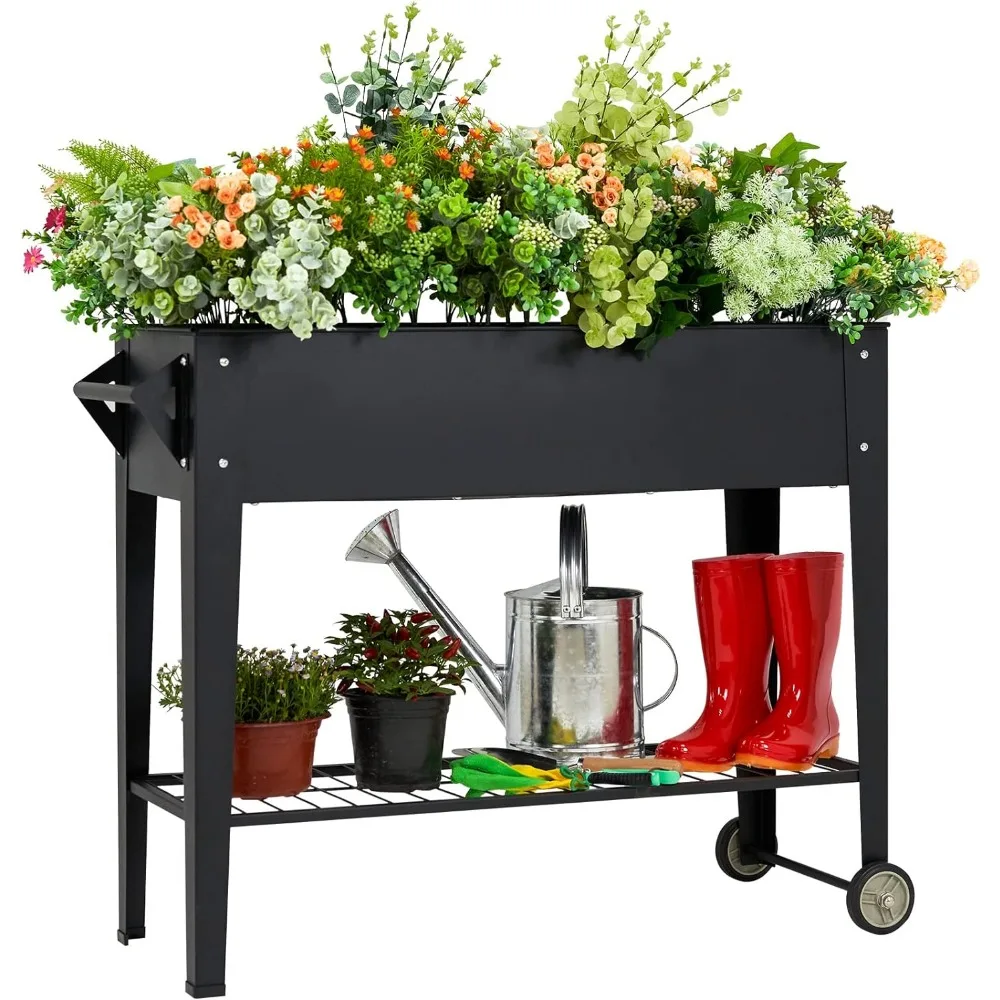 

Elevate Herb Garden Planter Box Outdoor Raised Beds with Legs Wheels for Vegetables Flower Tomato Patio Backyard, Black, Planter