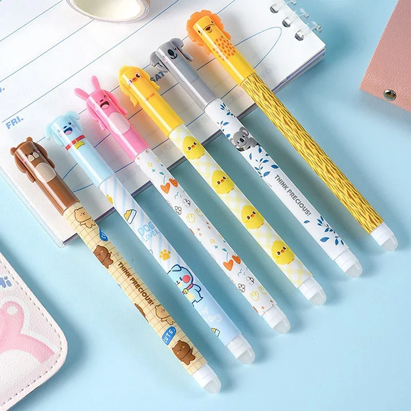

1/6Pcs Cute Animal Shape Erasable Pen Black/Blue Ink Writing Tool Quick-Drying Neutral Pen School Supplies Student Stationery