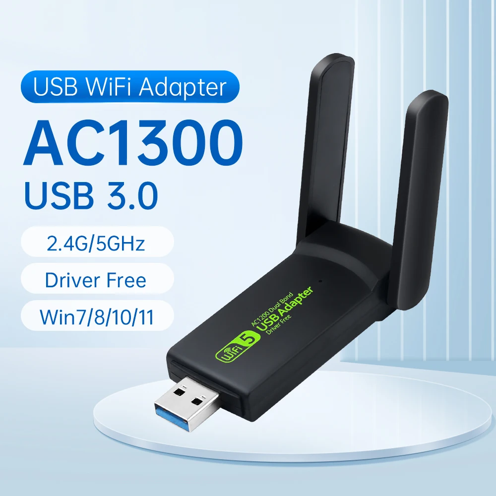 

1300 Мбит/с USB Wi-Fi адаптер WiFi 5 AC1300 сетевая карта двухдиапазонный 2,4G 5G USB 3.0 беспроводной Wi-Fi ключ для Win7/8/10/11