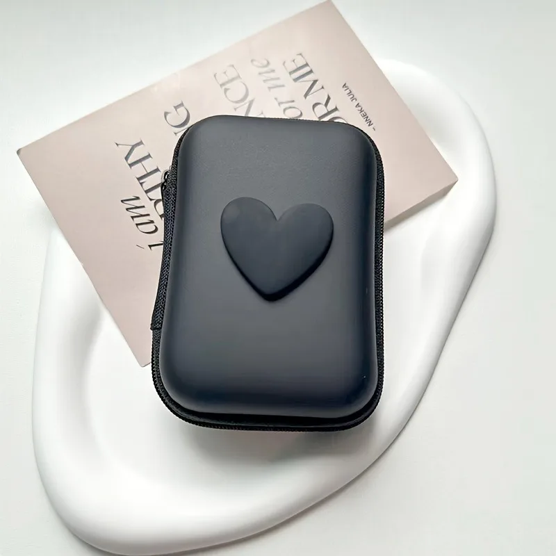 3D Love Heart Headphone Data Cable Storage Bags Charger Power Bank Rectangular Box Zipper Bag Pocket Pouch