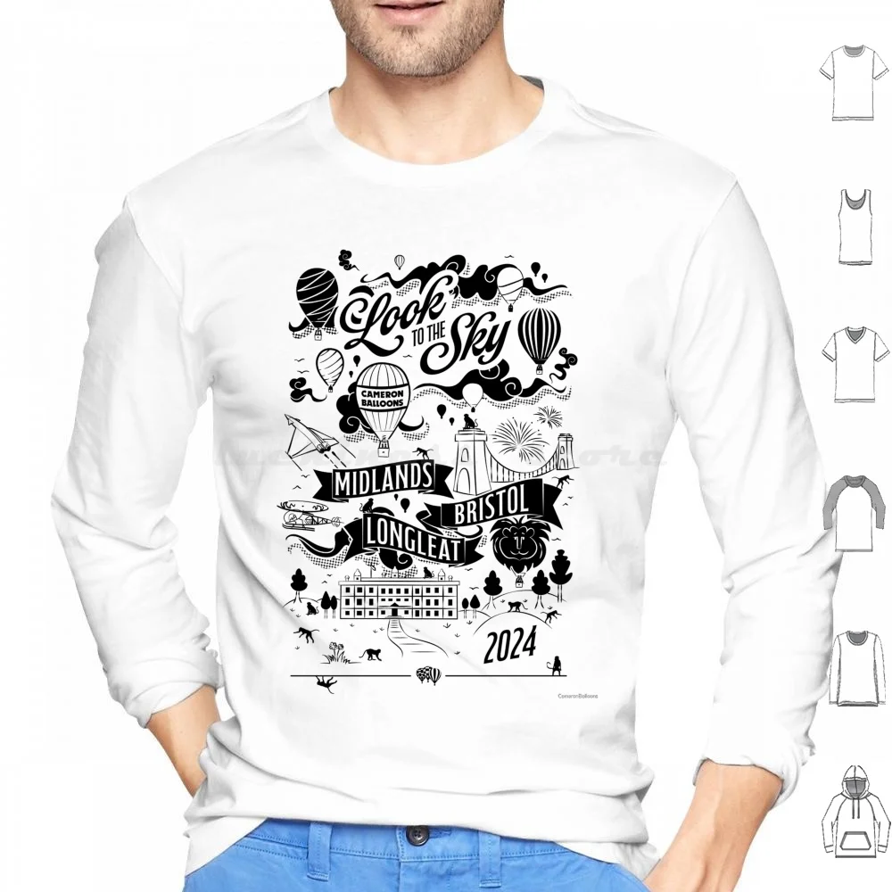 Look To The Sky!-Black Hoodies Long Sleeve Hot Air Balloon Hot Air Balloons Cameron Balloons Cameron Monochrome Mono