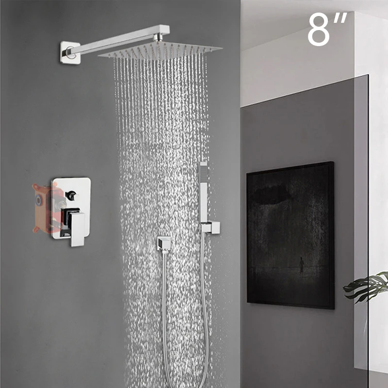 KEMAID  Zwart 8 12 16 Inch Douche Regenval Badkamer Douche Kraan Bad Regen Vierkante LED Licht Douchekop Douche Kraan set