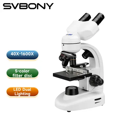 Svbony SV605 폰 어댑터가 장착된 SV189 카메라가 장착된 쌍안 생물 현미경 40X-1600X 광학 전자 실체현미경