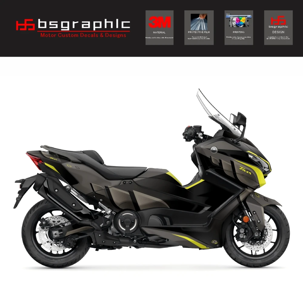

Motorcycle Body Fairing Protective Sticker Decal Maxiscooter Birthday Graphic Black-Yellow for Yamaha Tmax T-max 560 2025-2026