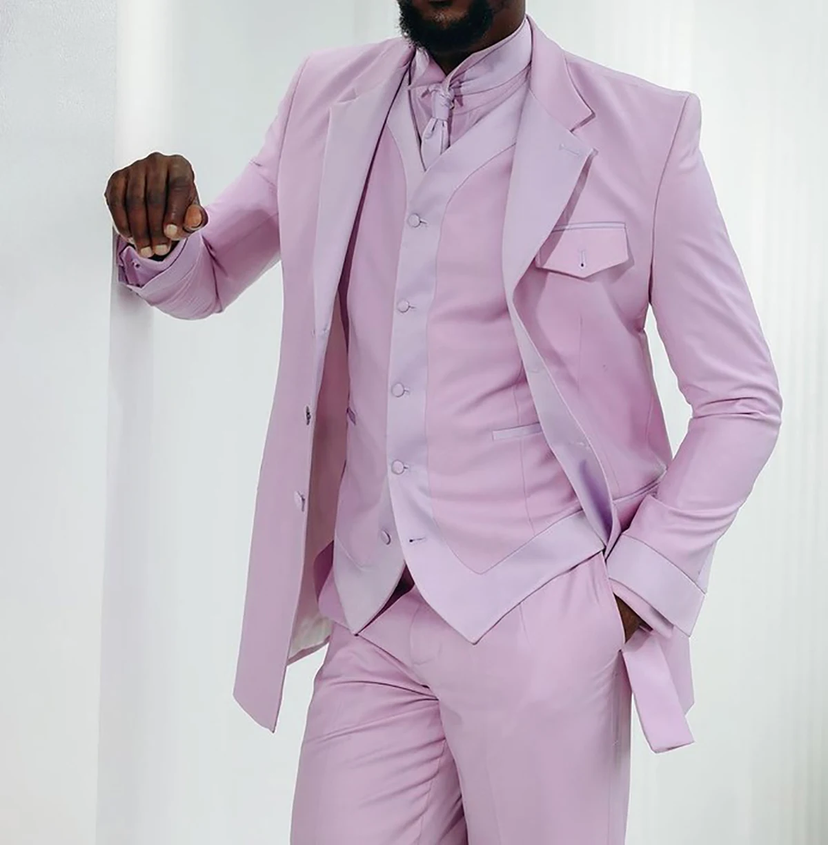 Custom Size 3Pcs (blazer Vest Pant)  Men Suits Pink Groomsmen Sets High End Groom Peaked Lapel Special Occasion