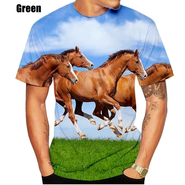 Horse 3d Printed T Shirts Summer Cool Short Sleeve Couple Personality 3D Print T Shirt