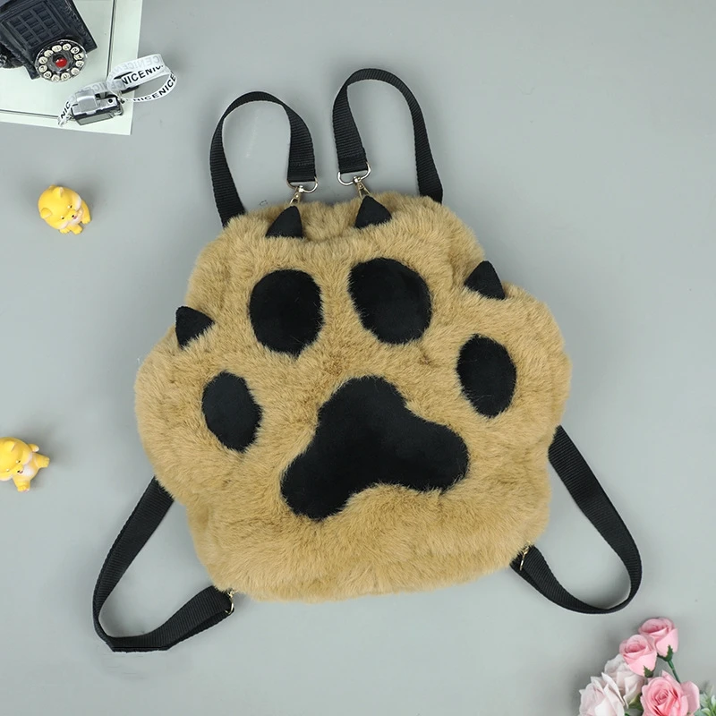 Mochila peluda de animales, accesorios de mochila con garra de gato, almohadilla de felpa bonita, gran capacidad, bolsa de regalo con dibujos animados, 3 colores