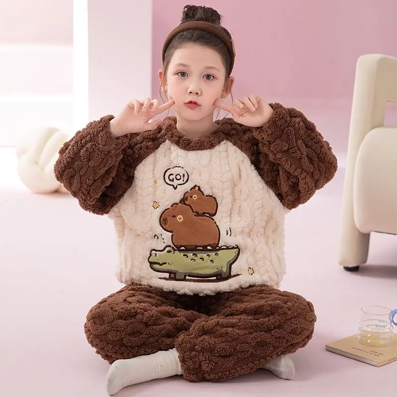 Pyjama Enfant Garçon Fille Flanelle Douce Polaire - Ensemble Chaud Peluche Dessin Animé Pour 1-14 Ans