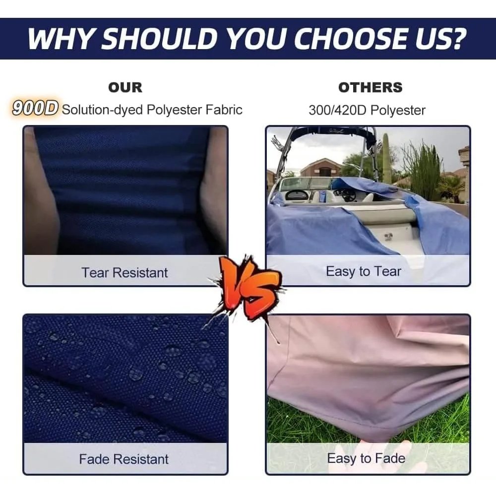 900D MarineGrade Fade and Tear Resistant Trailerable T-Top Boat Cover，Heavy-Duty Waterproof and UV-Proof TTOP Boat Storage Cover