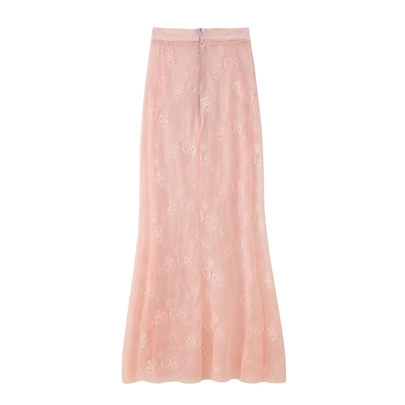 KEYANKETIAN 2025 New Women Transparent Lace MIDI Skirt French Style Zipper High Waist Slim Chic Long Fishtail Skirt Solid color