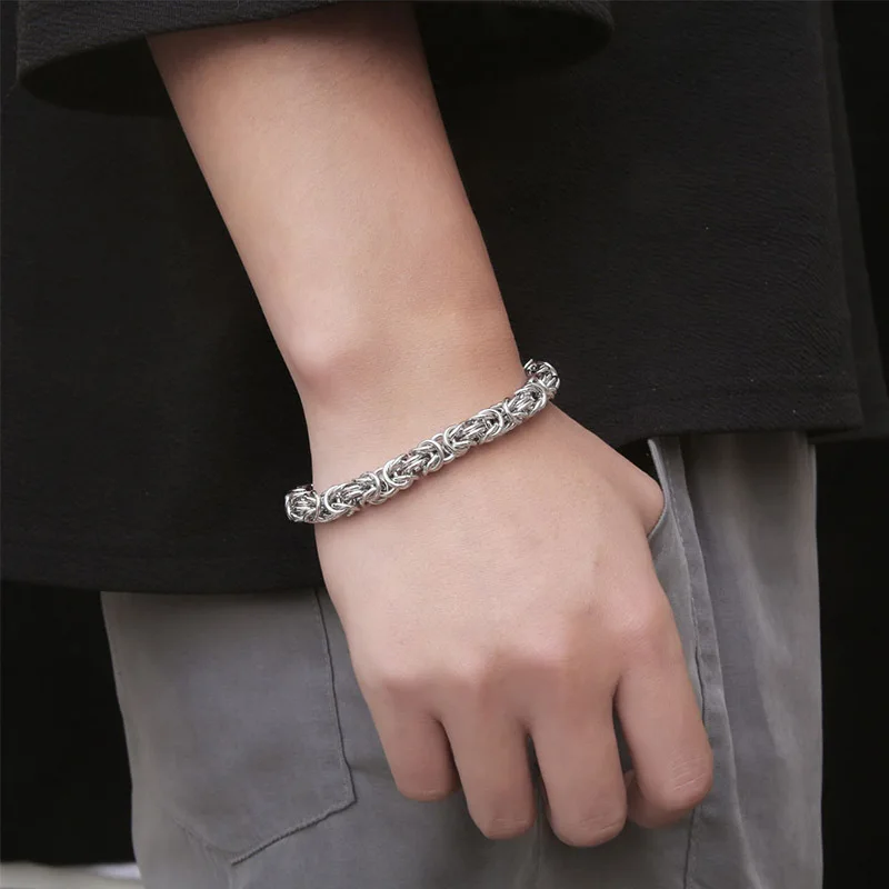 2022 New 316L Stainless Steel Byzantine Emperor Chain Bracelet for Men Women Polished Miami Cuban Smooth Kpop Jewelry Gift DIY