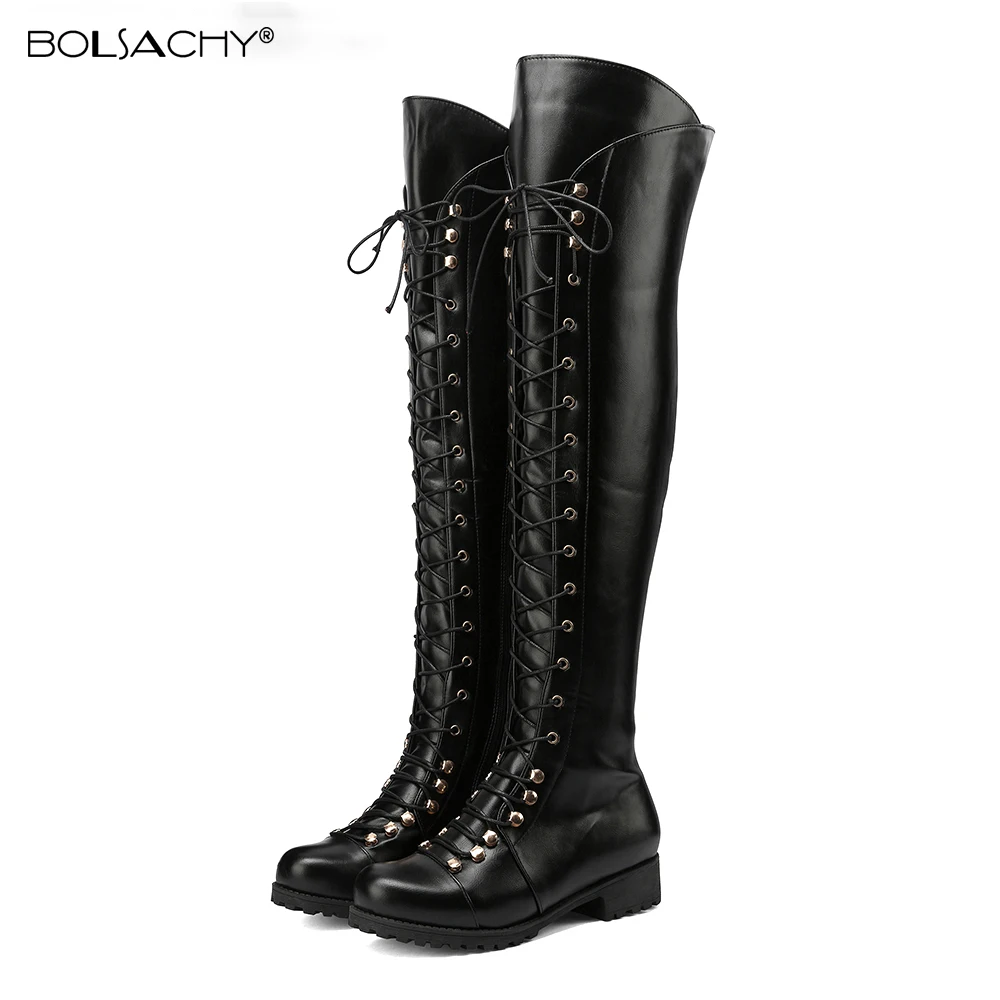 

New Retro Riding Lace-up Women Flat Thigh Boots Western Over The Knee Boots Fashion Women Shoes Round Toe Long Boots Winter 2026