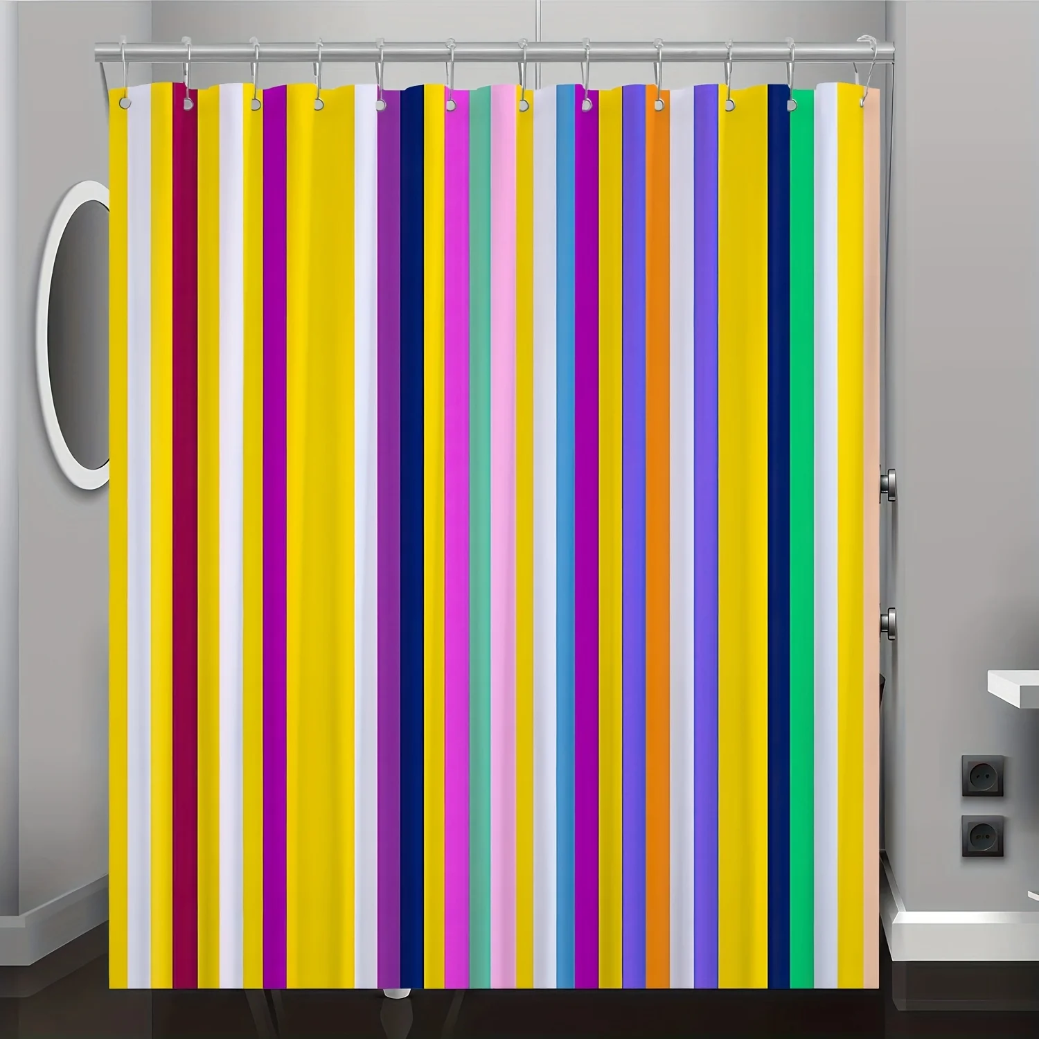 

1pc Colorful Striped Pattern Digital Print Shower Curtain, Bathroom Decorative Home Accessory with Free Hooks, Machine Washable,