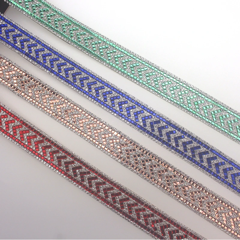 1 Yard Hot Fix Rhinestone Glass Ribbon Crystal Motif Trim Tape Heat Transfer DIY Trimming Decorative Clothing Accessories YY118