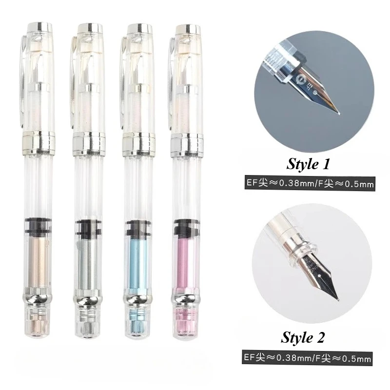 Wingsung 3008 Transparent Piston Large Capacity Fountain Pen Rotating Ink Absorption New Student Calligraphy Practice Stationery