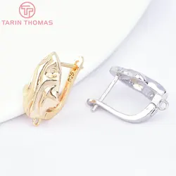 (7376) 4PCS 10.5x18MM 24K Gold Color Brass with Zircon Rhombus Pleated Earring Clip High Quality Jewelry Making Accessorie