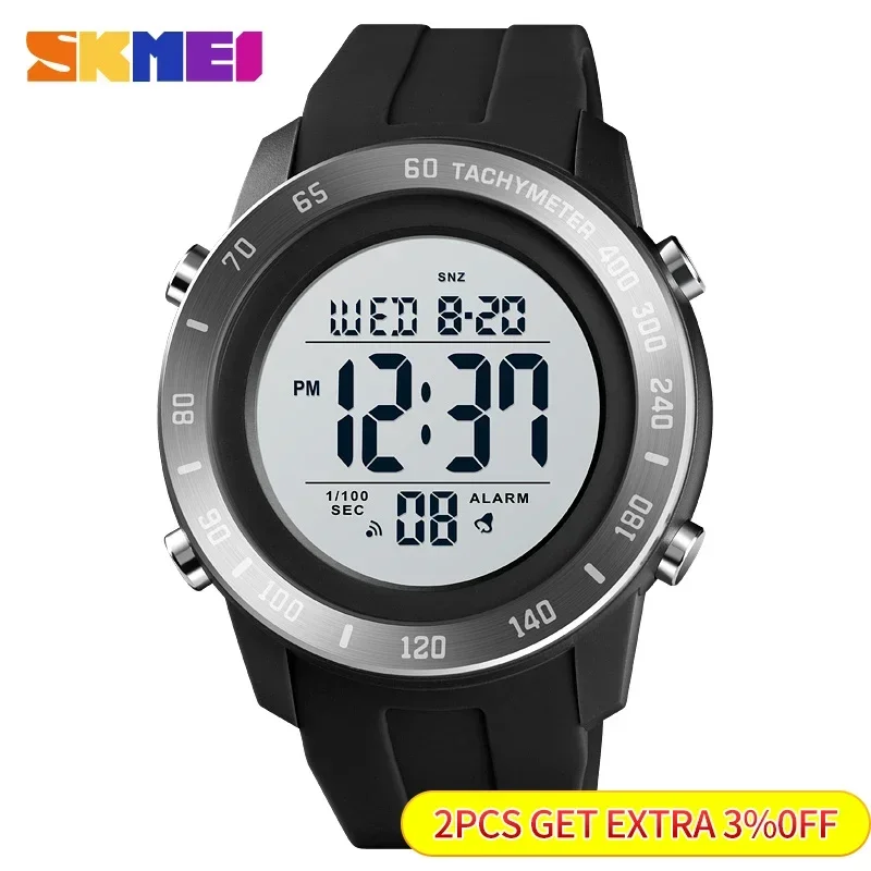 SKMEI-impermeável LED Digital relógios de pulso para homens, masculino Sport Watch, Chrono Hour, contagem regressiva, Big Dial, 2 Tempo, 1524