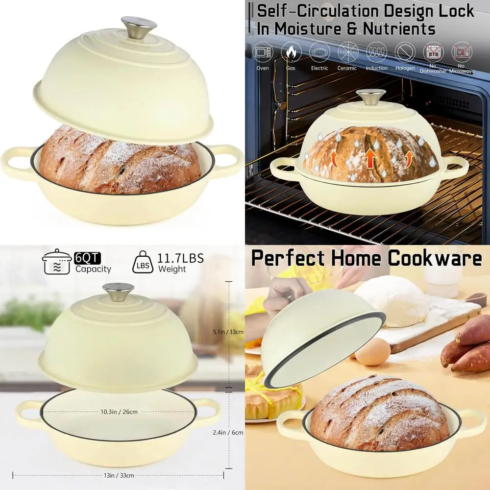 

Эмалированная чугунная голландская духовка для выпечки хлеба на закваске, 10-дюймовая форма для хлеба с крышкой, грузоподъемность 6 литров для идеальных походов