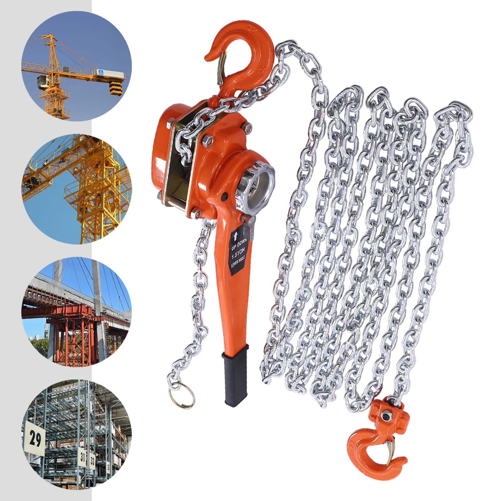 

Manual Lever Chain Hoist 3300LBS 20FT Lift Lever Block Chain Hoist for Warehouse Garages Construction Zones