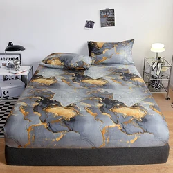 Fashion Luxury Marble Fitted Sheet Set, Soft Comfortable Breathable 360° Wrap Bedding Sets with Deep Pocket, for Bedroom Decor