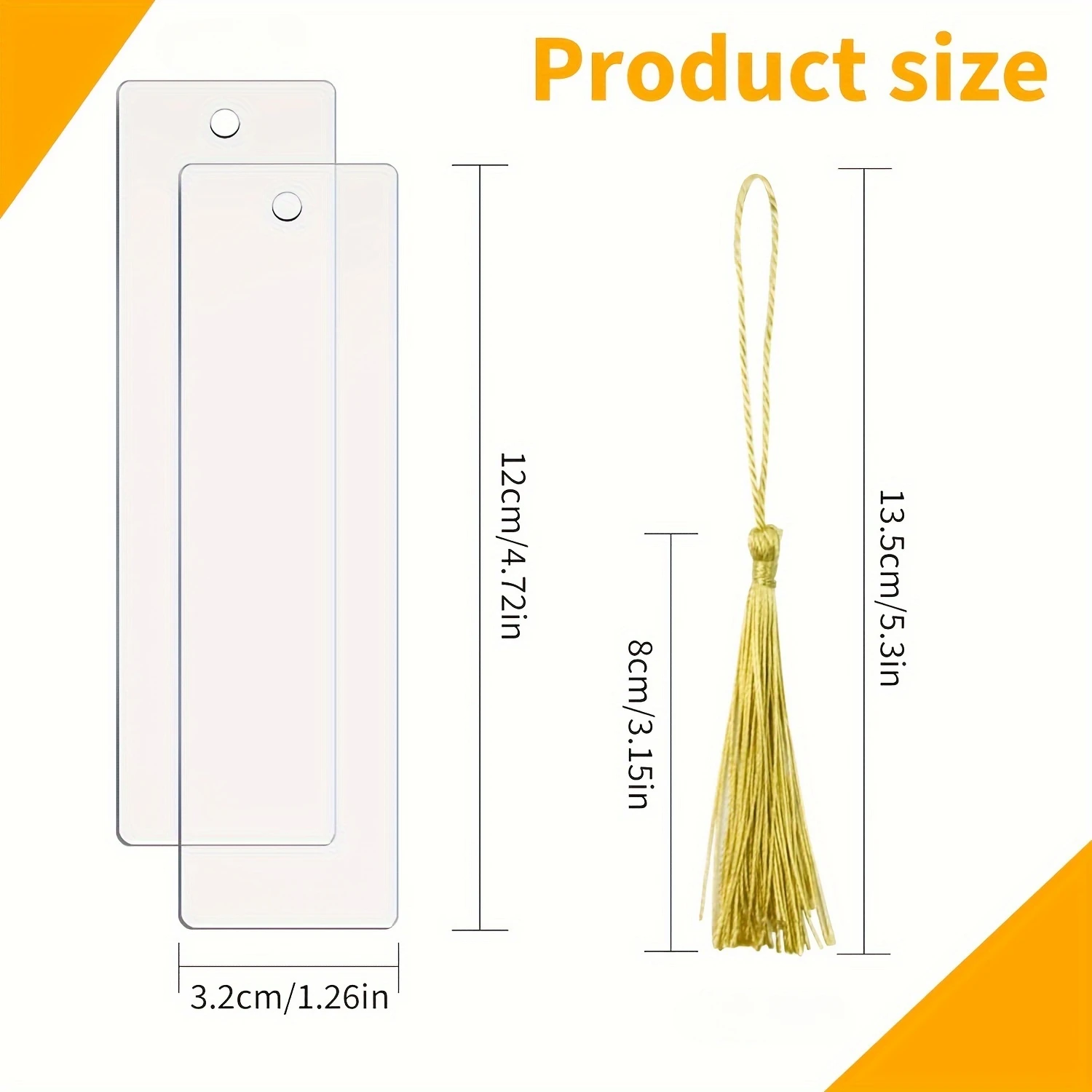 30PCS Transparent Blank Acrylic Rectangular Bookmark Pendants with Long Tassels, DIY Bookmark Decorations, Gift Tags