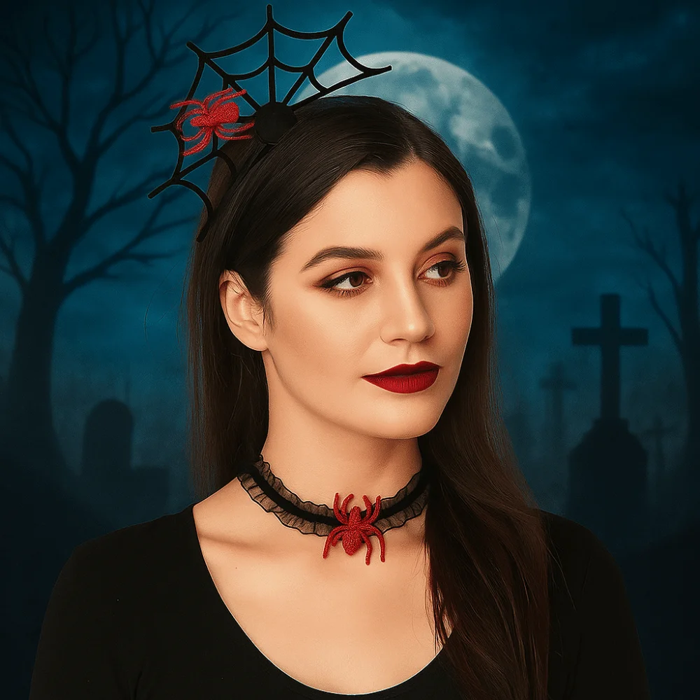 الإبداعية الأسود هالوين عقال شبكة الكشكشة هيرباند قلادة مجموعة تأثيري الدعائم الجوف العنكبوت ويب هيرباند فتاة #3