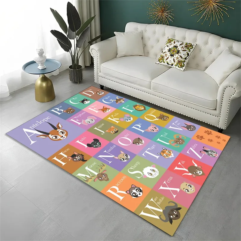 Cartoon Alphabet Animal Carpet For Early Education Classroom Playroom Decor Children Crawling Area Rug Non-slip Bath Floor Mat