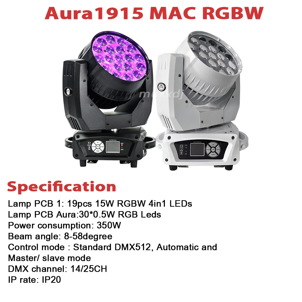 MUXXDJ 2pcs Mac Aura 19x15W RGBW 4in1 LED beam Zoom Wash Moving Head Light for DJ Event