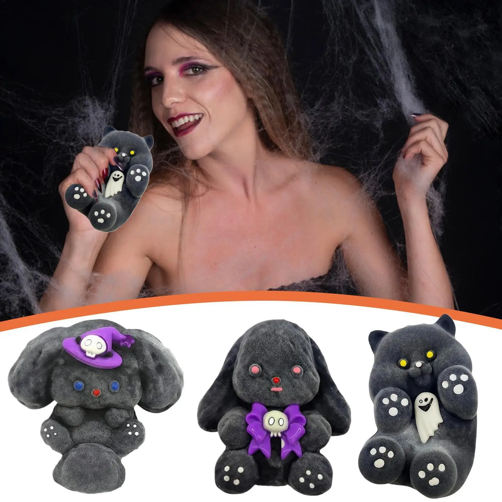 Pelota antiestrés con reducción de estrés para apretar, viñetas de animales, juguetes sensoriales suaves para Halloween, para el aburrimiento, escritorio para el lugar de trabajo, niño y niña