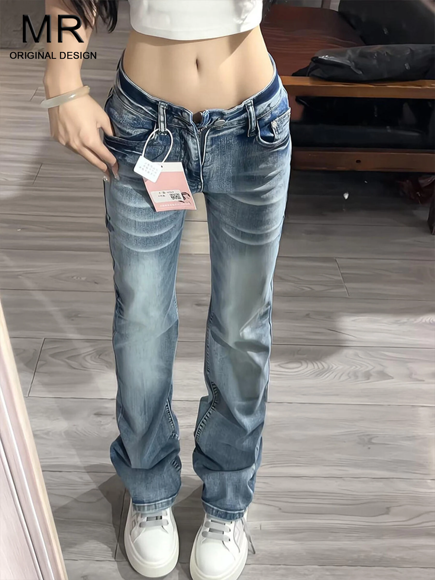 

Low Waist Flared American Style High Street Denim Jeans Women's Summer New Style Spicy Girl Elastic Slim Straight Leg Pants