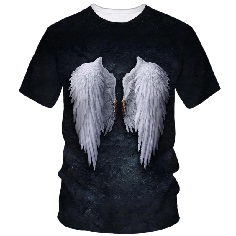 New Creative Angel Wings Printed Men\'s T-Shirt Casual Personality Comfortable Loose Short Sleeve Street Personality Harajuku Top