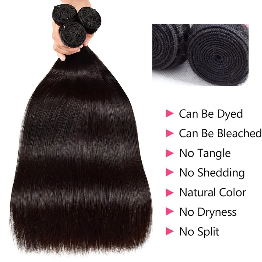 Straight Human Hair Bundles Weave Bundles Human Hair Extension Unprocessed Brazilian Virgin Hair Bundles SNatural Black 3 Bundle