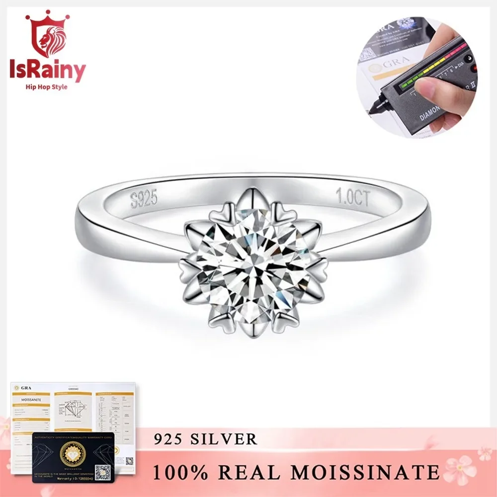 IsRainy D Color 0.5/1/2CT Round 3EX Cut Moissanite Ring 925 Sterling Silver GRA Certified Diamon For Women Wedding Fine Jewelry