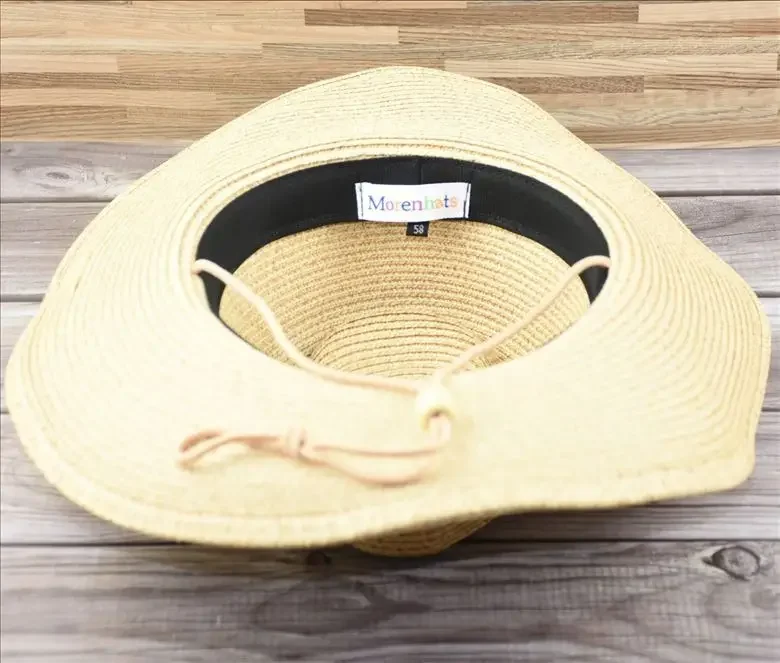 New XL Big Size 62cm Panama Jazz Straw Hat for Women Men Dig Out Summer Beach Sun Hat Windproof Folding Rope UV Protection Hat