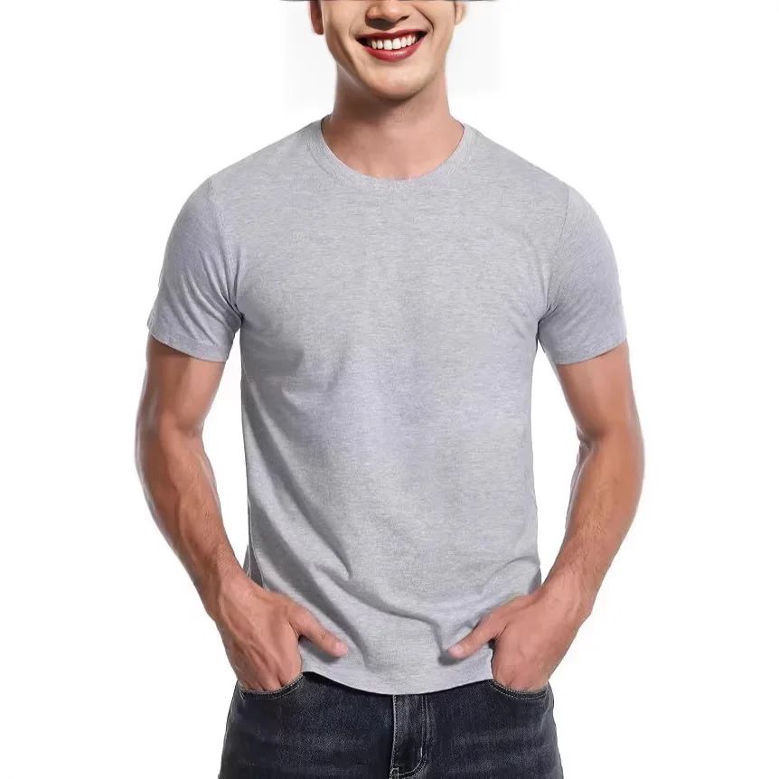 

Men Round Neck Short Sleeved T-Shirt Elastic Slim Fit Summer Lightweight and Breathable Solid Color Sports Plus Base Sleepwear
