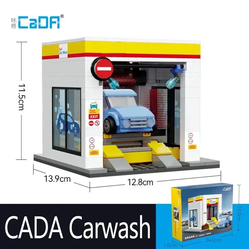 CaDA MOC City Retail Station Gas Station Car Wash seria Klocki Model Sklepów Wygodnych Zabawki dla Dzieci Prezenty