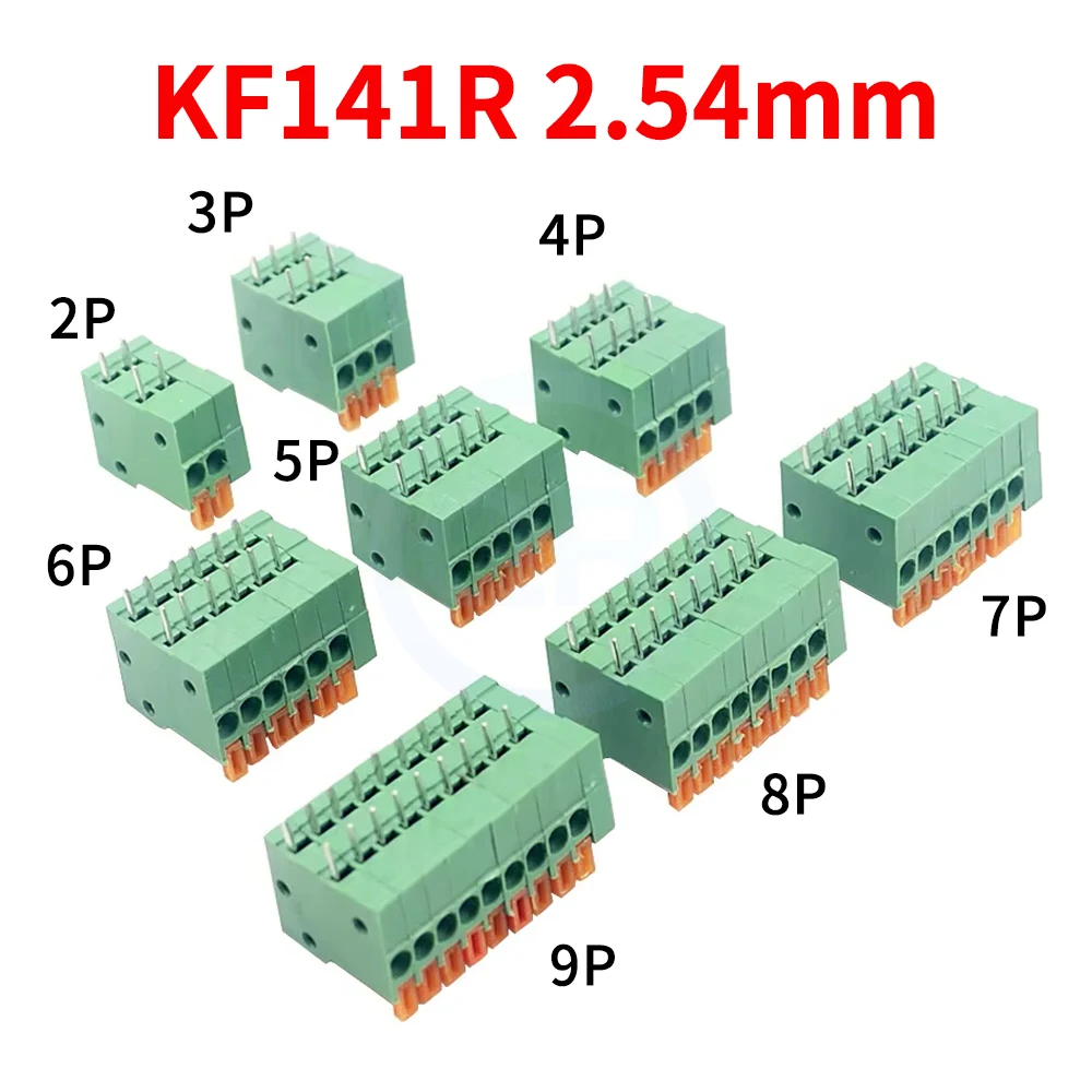 (5/10Pcs) 2.54mm Pitch KF141V KF141R Spring Screwless Terminal Block Straight Bent Foot 2P~10P PCB Connector 2.54 EX 141V 141R