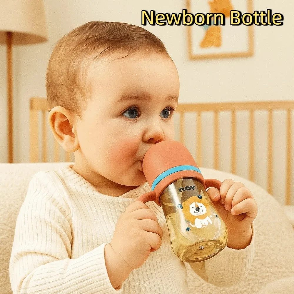 

Cute Drop Resistant Newborn Bottle 240ML Cartoon Baby Feeding Bottle Wide Neck Easy Grip Baby Bottle Night Feeding