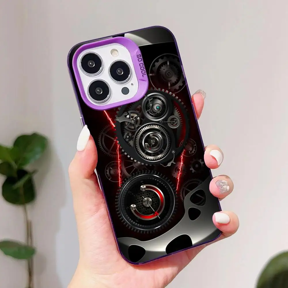 Mechanism Gear Phone Case for iPhone 17 16 15 14 13 12 11 X XR XS Air Pro Max Plus Purple Colorful Silver Cover view 3