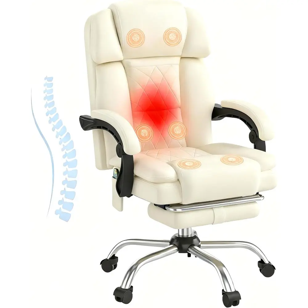 6-Point Massage Oice Chair with Heat, Ergonomic Reclining Desk Chair with ootrest, PU Leather Executive Chair or Home Oice,Comor