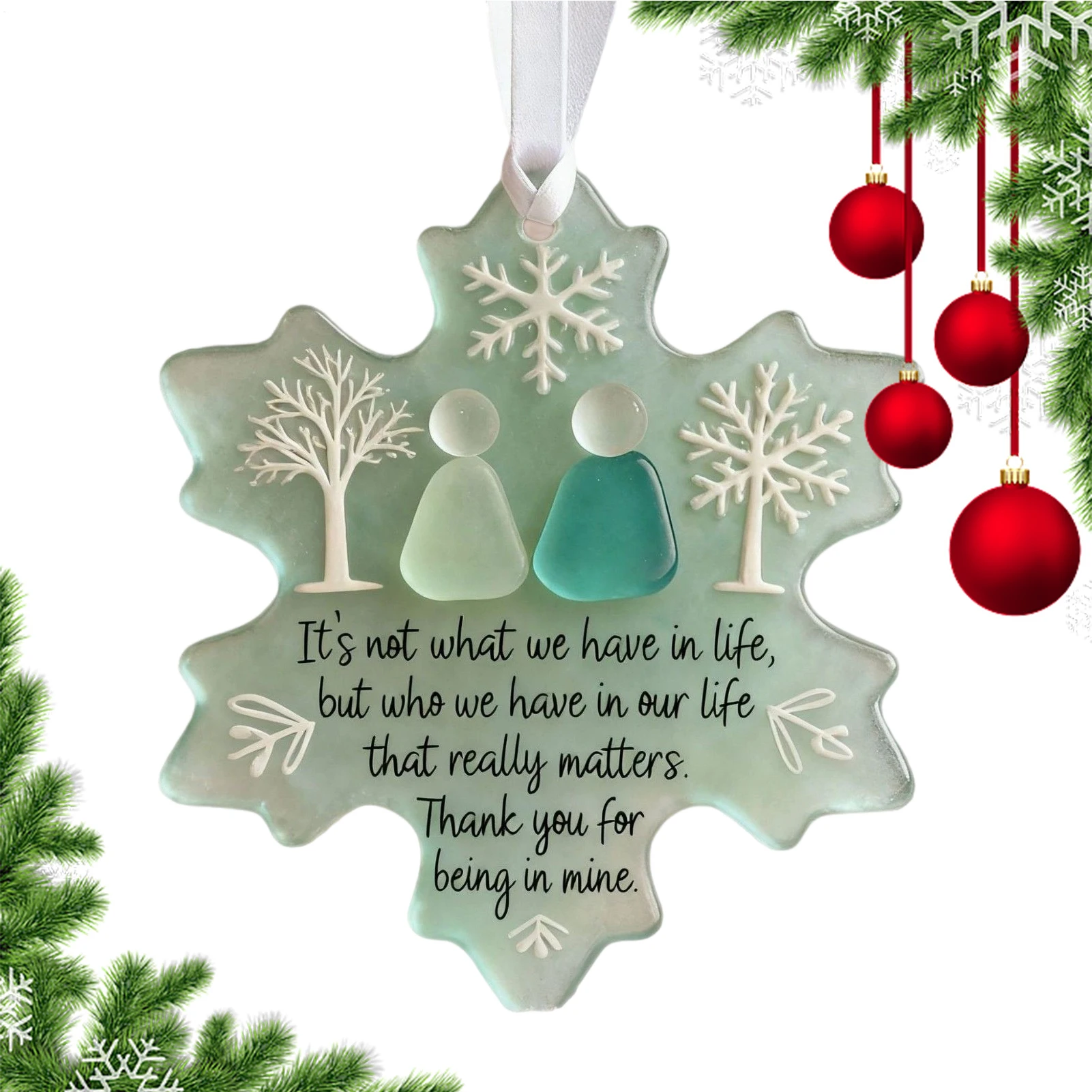Snowflake-Shaped Xmas Hanging Decor Sea Glass Friendship Decoration Handcrafted Ornament Friendship Keepsake Sea Glass Ornament